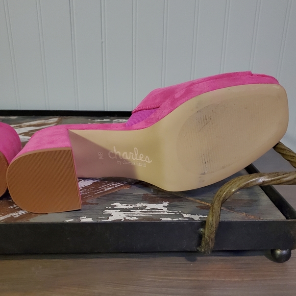 Elyse Sandals Charles David Fuschia Barbie Pink Platform Heels Block Heels Hot - Picture 7 of 13